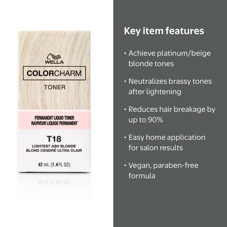 WELLA COLORCHARM Permanent Liquid Hair Toners T18 Lightest Ash Blonde 1.4oz