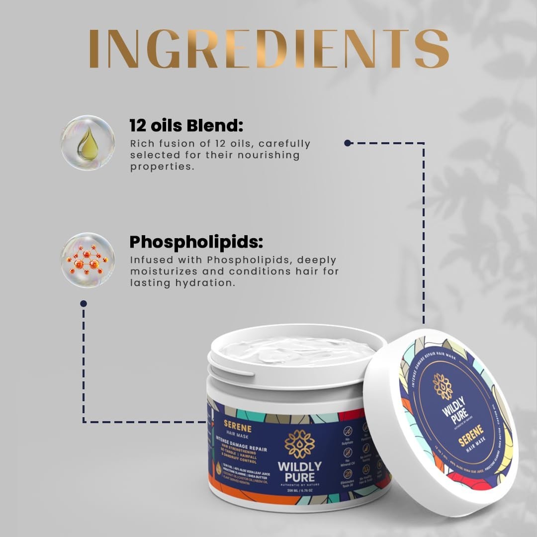Wildly Pure Professional Hair Mask Natural Biolipid Complex &12 Oils 200ML