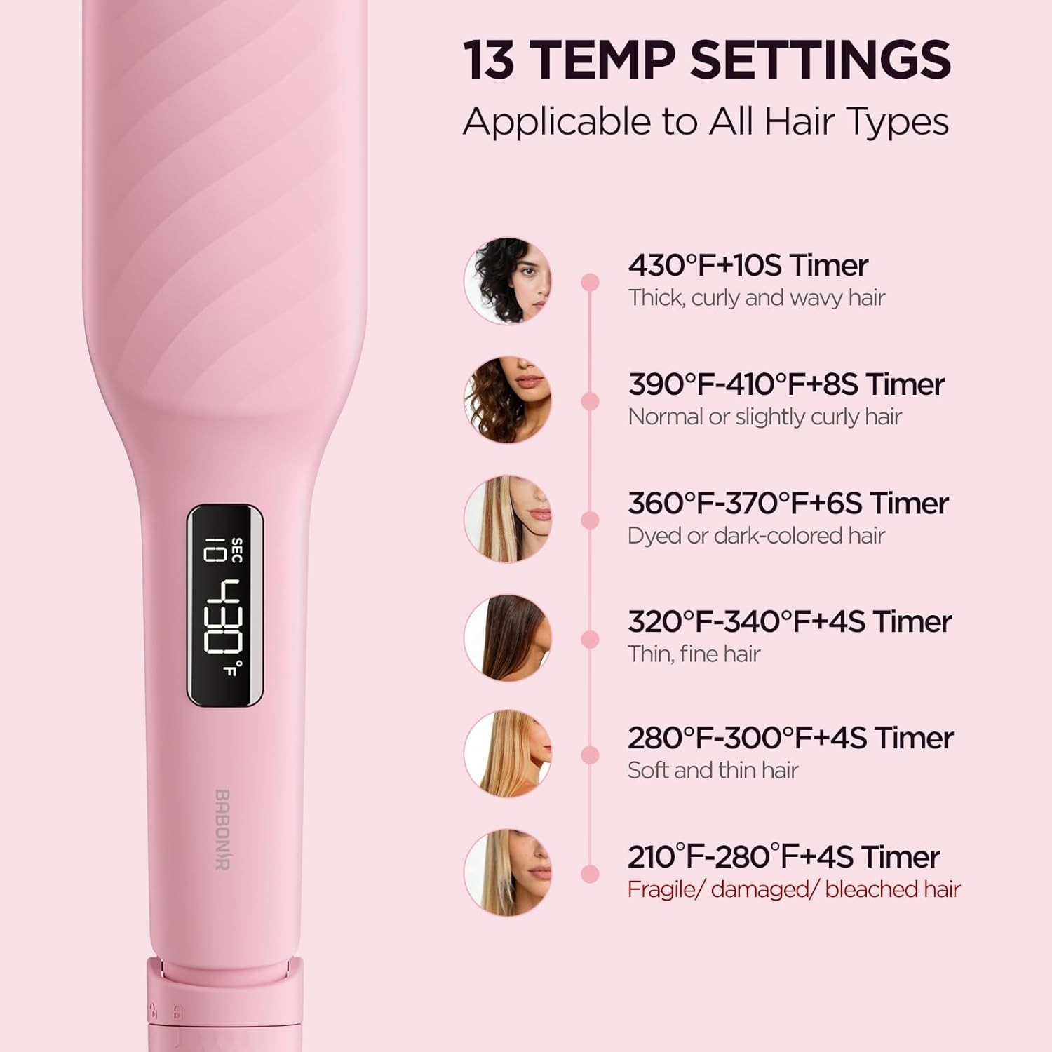 BABONIR Automatic Curling Iron with 500 Million Ionic, 1.25” Ceramic, Pink