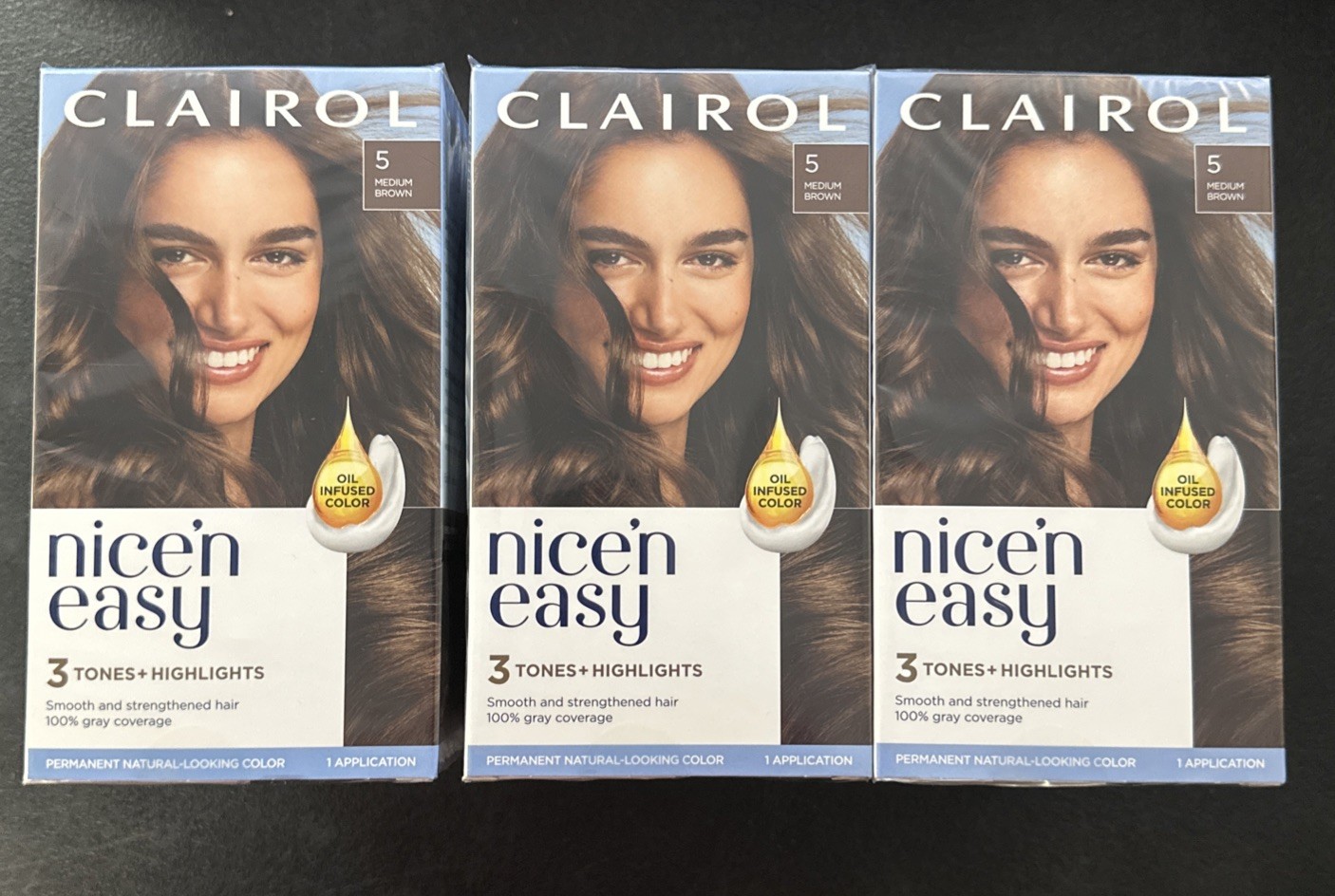 PACK OF 3 Clairol Nice’n Easy Permanent Hair Color – 5 Medium Brown (NEW)