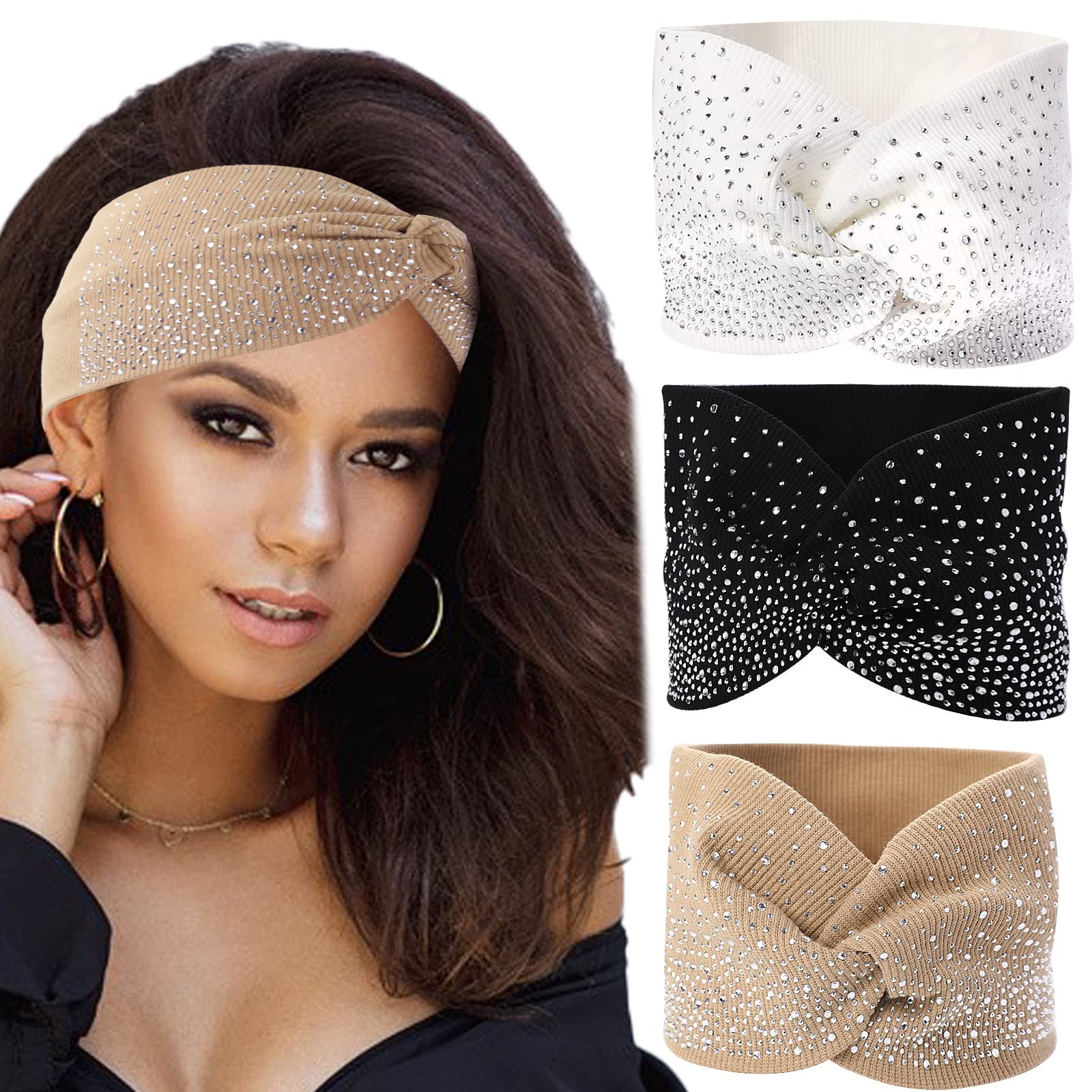 Sparkly Crystal Bling Fancy 1 Count (Pack of 3), White & Khaki & Black