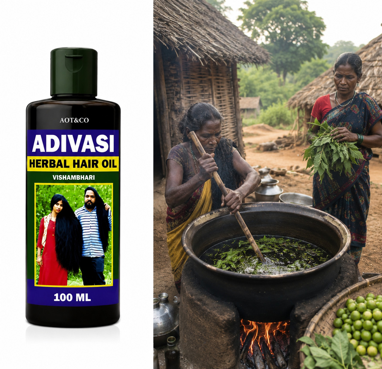 Natural Adivasi Bhringraj Herbal Hair Oil 100ml , Pure Ayurvedic Herbs, AOT&CO.