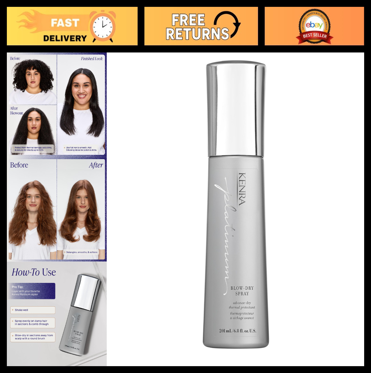 Heat Protectant Blow-Dry Spray | Frizz Control, Detangles & Smooths Hair | Humid