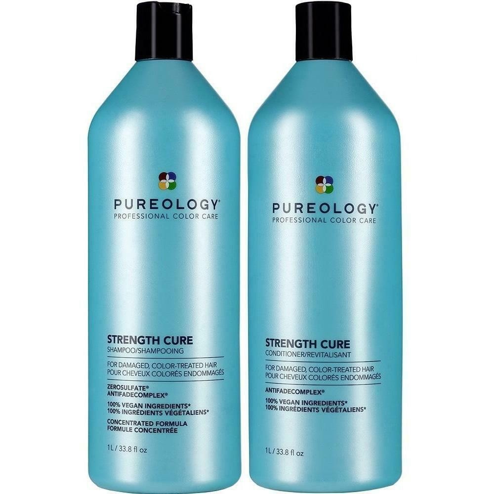 Pureology Strength Cure Shampoo & Conditioner Sealed 33.8 oz Duo + Liter Pumps