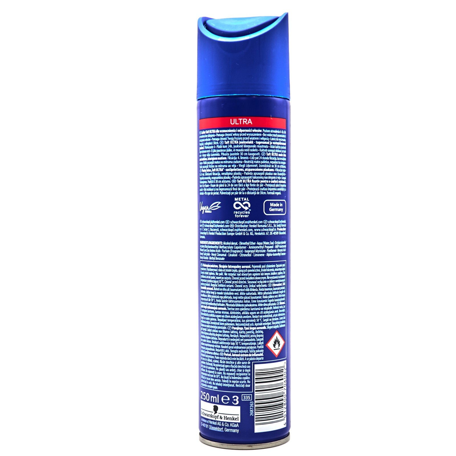 SCHWARZKOPF TAFT Hairspray ULTRA 250ml Hold #4 VEGAN Formula Made in Germany