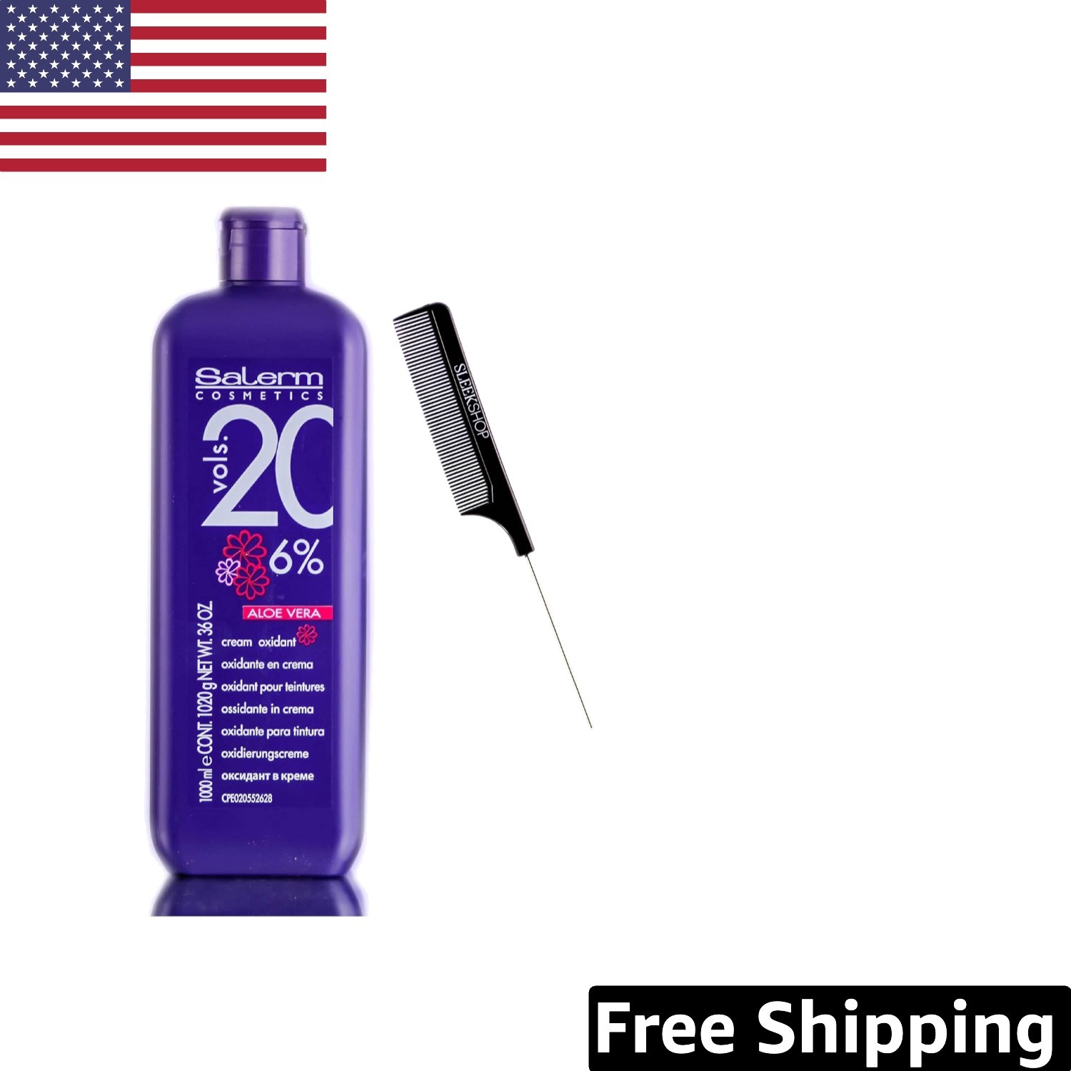 Professional 20 Volume Aloe Vera Cream Developer & Rat Tail Comb – 1000 ml