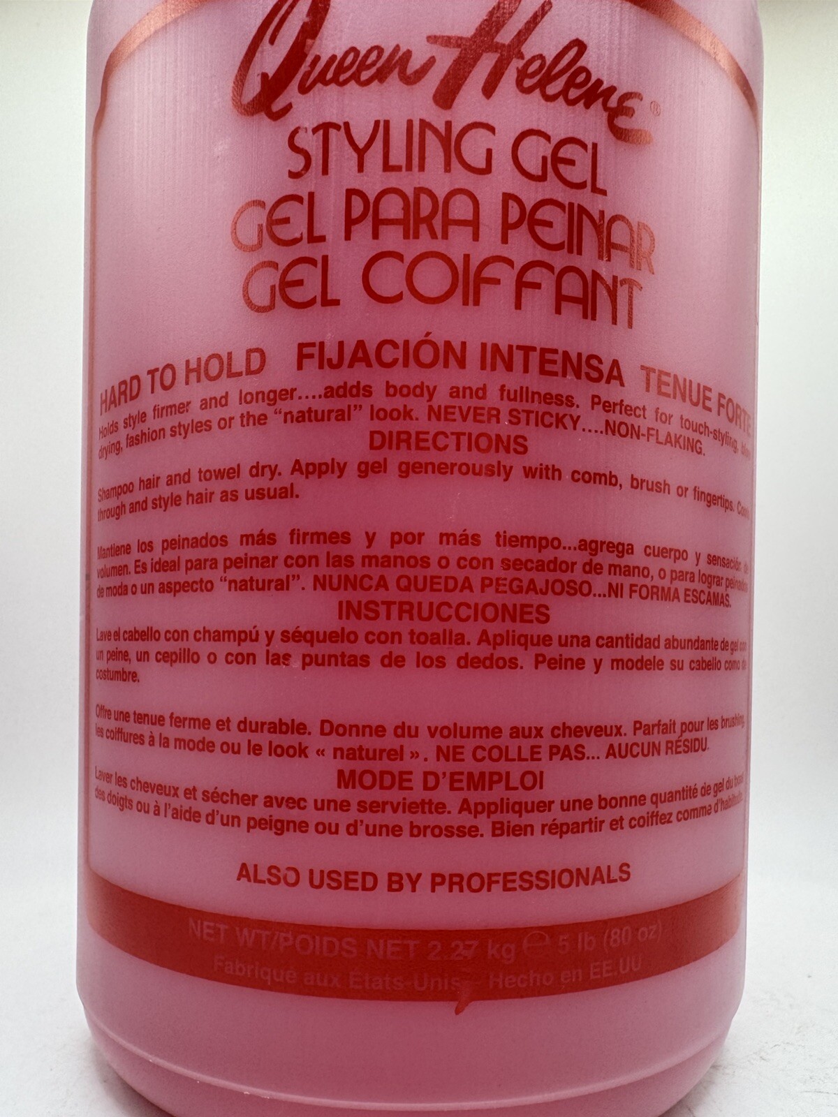 Queen Helene Hard To Hold Hair Styling Gel, Level 7 Hold, Pink 5lbs /80oz 2 PACK